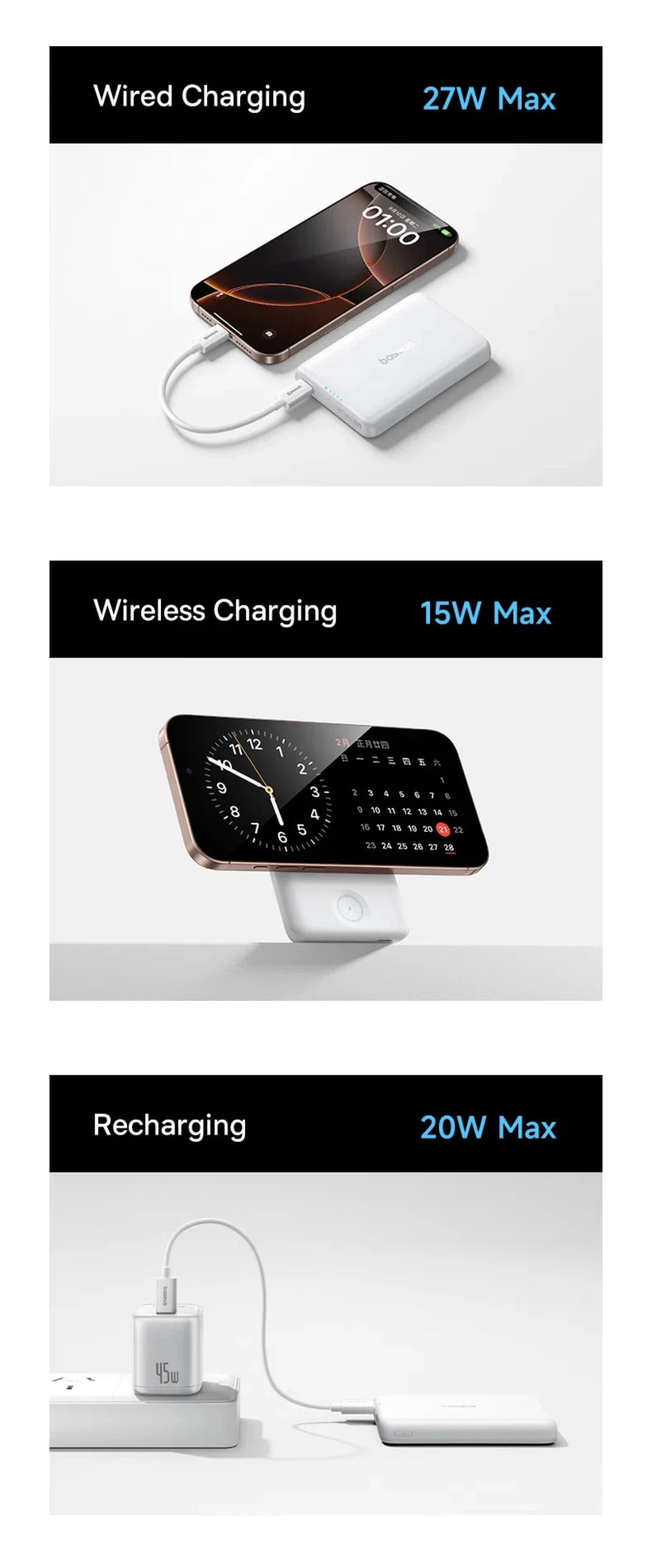 Baseus 27W Magnetic Power Bank 10000mAh 15W Wireless Charging External Battery For iPhone iWatch AirPods Samsung Xiaomi Poco