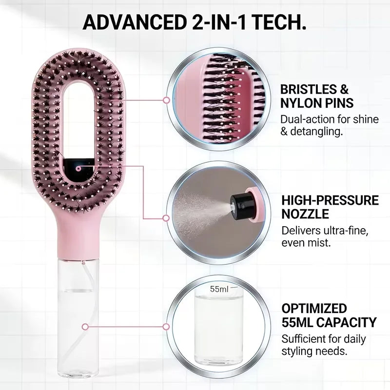 Multi-functional dual-purpose spray bottle comb, suitable for wet and dry scalp combing, dual-purpose spray comb brush