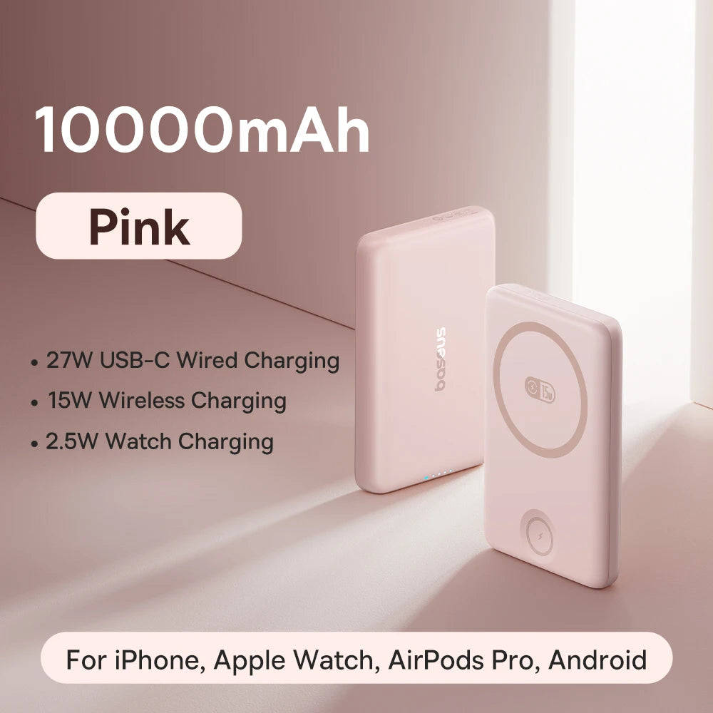Baseus 27W Magnetic Power Bank 10000mAh 15W Wireless Charging External Battery For iPhone iWatch AirPods Samsung Xiaomi Poco