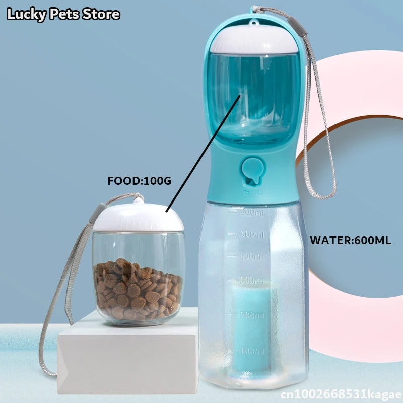 600ml Portable Dog Water Bottle with Poop Bag Dispenser Pet Feeder for Cat Dog Bowl Outdoor Puppy Drinking Bowl Food Container