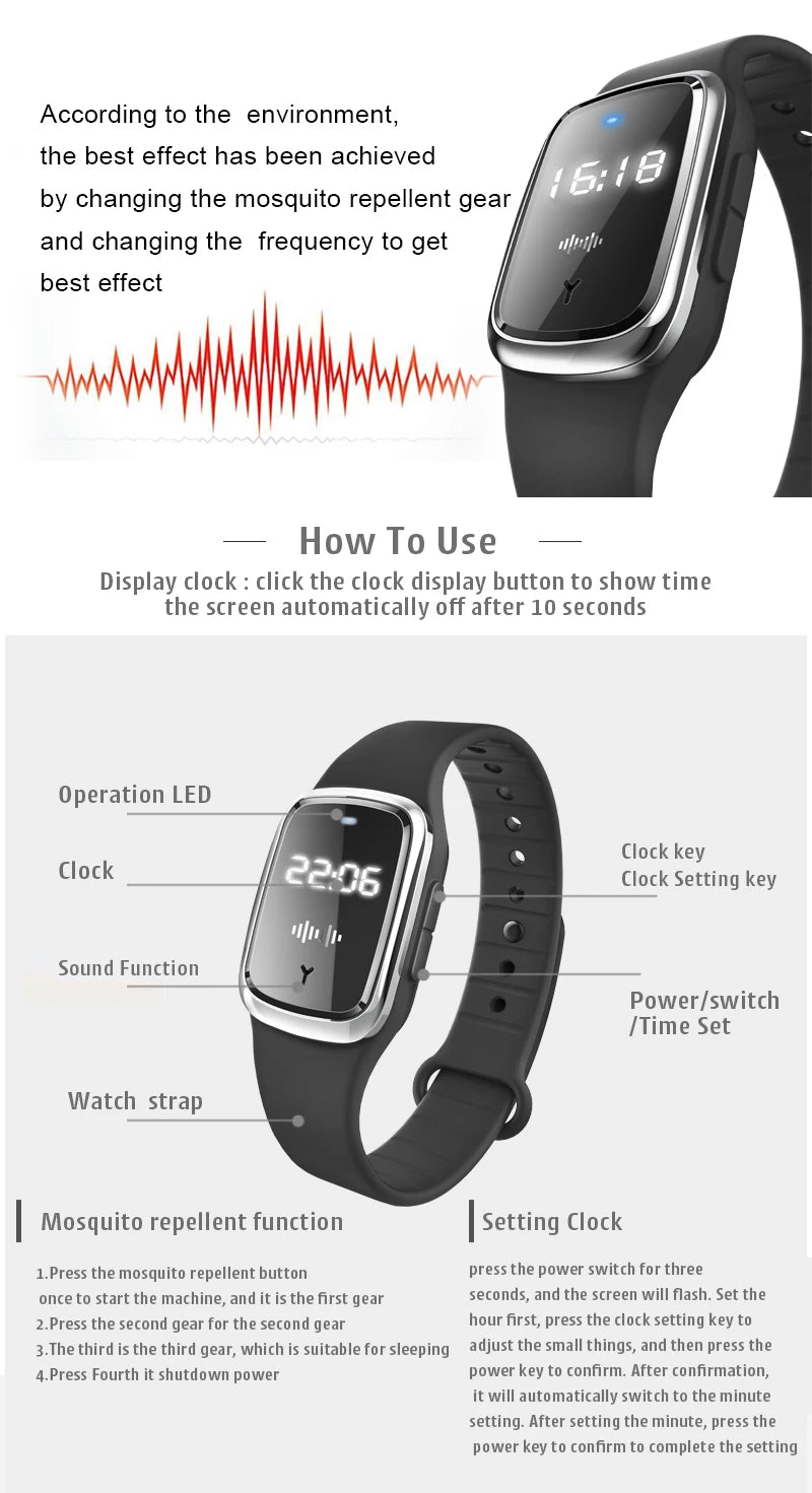 Mosquito repellent wristband 
ultrasonic rechargeable USB