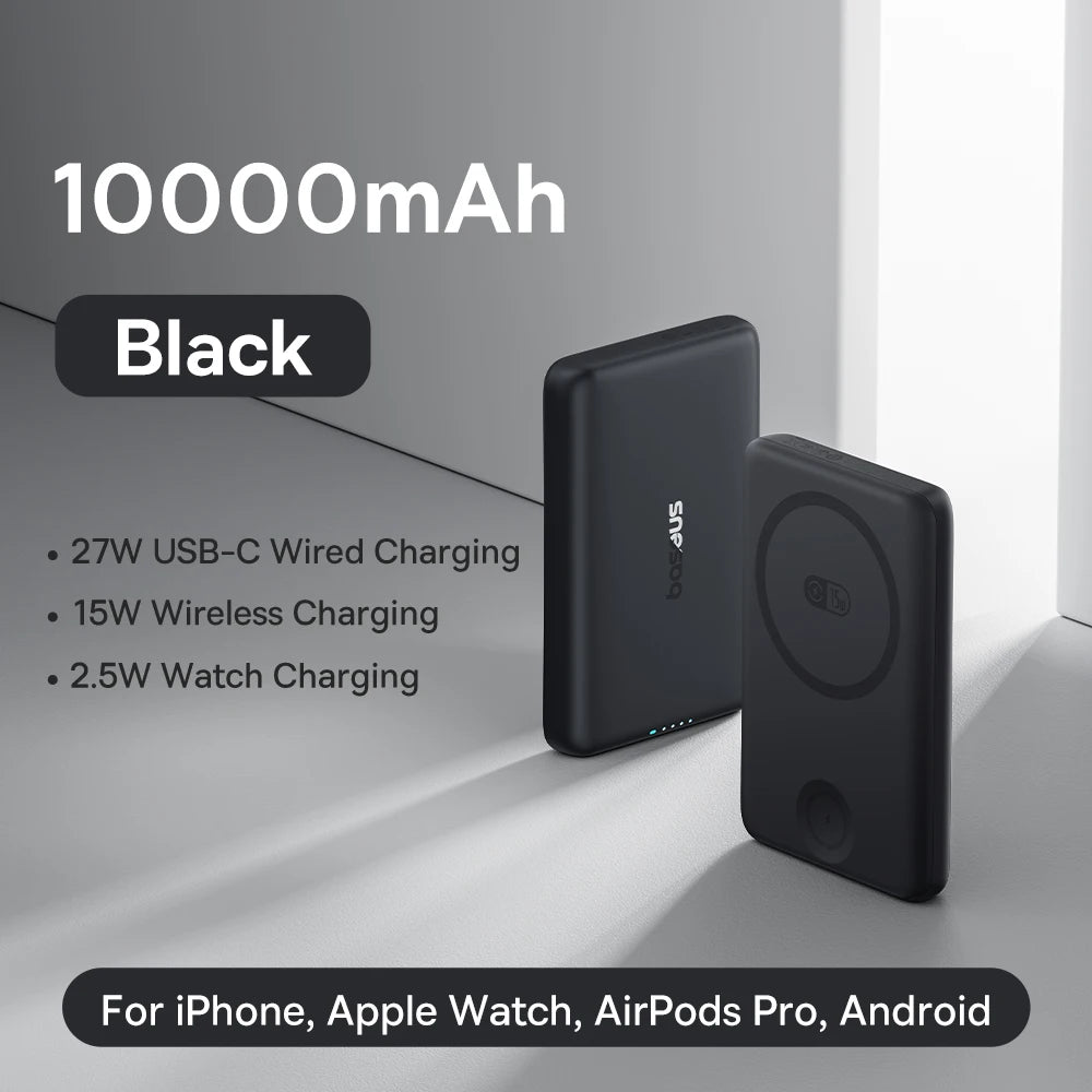 Baseus 27W Magnetic Power Bank 10000mAh 15W Wireless Charging External Battery For iPhone iWatch AirPods Samsung Xiaomi Poco