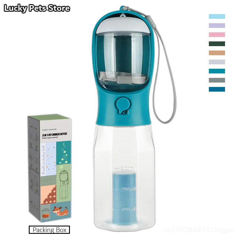600ml Portable Dog Water Bottle with Poop Bag Dispenser Pet Feeder for Cat Dog Bowl Outdoor Puppy Drinking Bowl Food Container