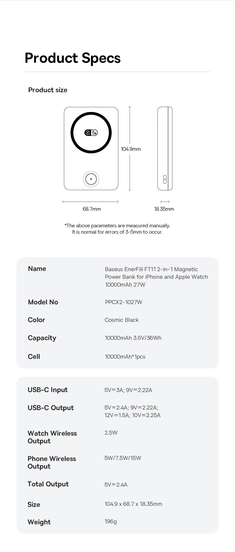 Baseus 27W Magnetic Power Bank 10000mAh 15W Wireless Charging External Battery For iPhone iWatch AirPods Samsung Xiaomi Poco
